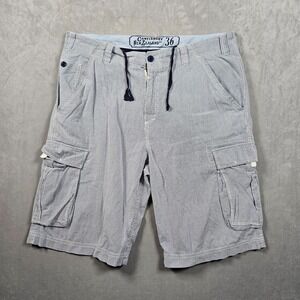 Canterbury of New Zealand Shorts Mens 36 (Fits 38) Blue White Seersucker Cargo
